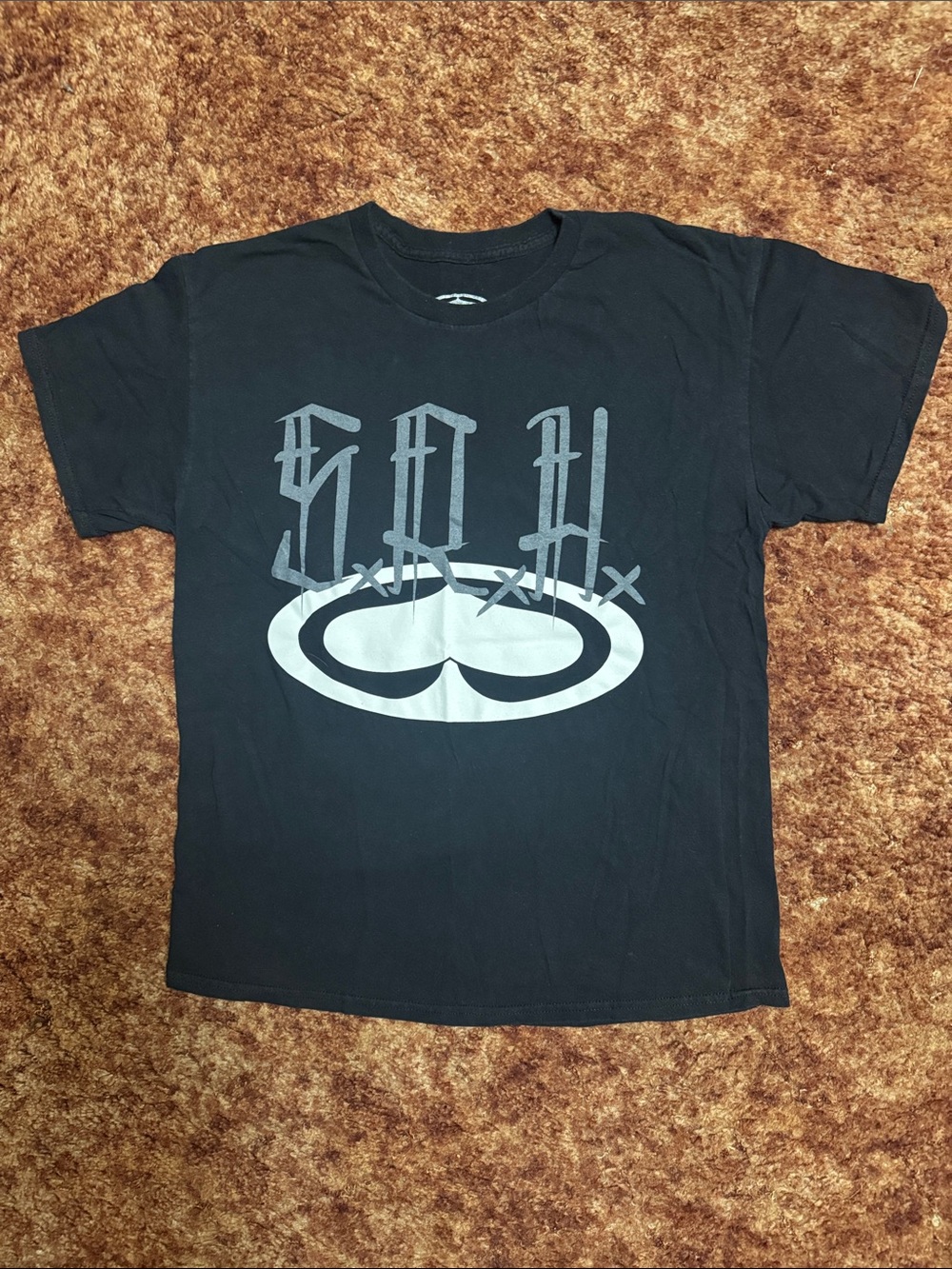 Black SRH Spade Short-Sleeve Graphic Tee with Light Gray Chest Print